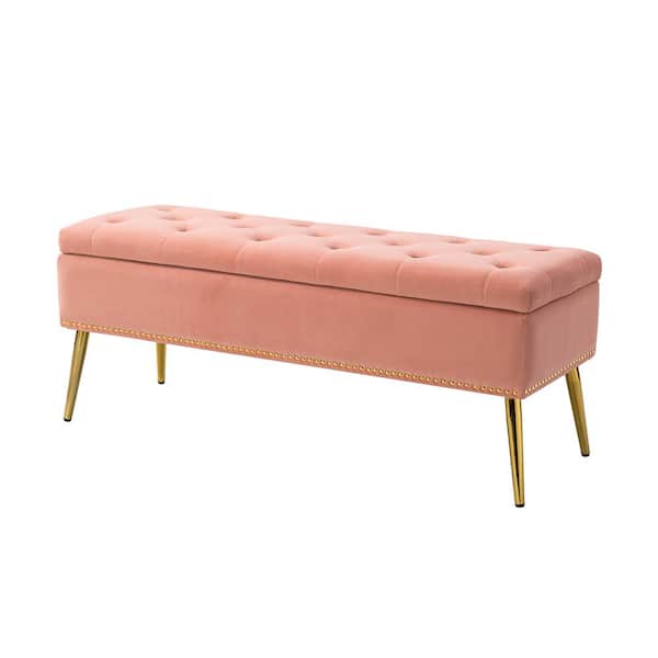 JAYDEN CREATION Hippolytus Classic Pink 45.5 in. Polyester Button-Tufted Storage Bedroom Bench with Nailhead Trim
