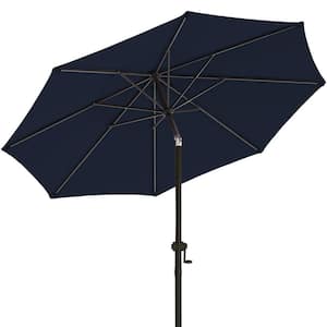 11 ft. Aluminum Market Umbrella Outdoor Patio Umbrella with Push Button Tilt Crank Garden, Lawn, Pool in Navy Blue