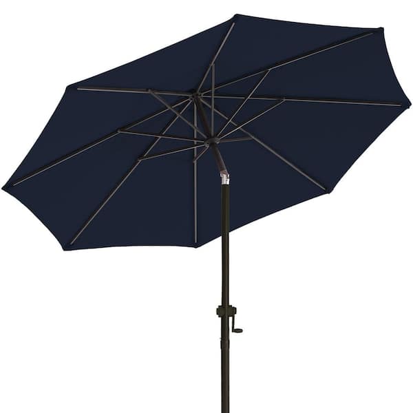PASAMIC 11 ft. Aluminum Market Umbrella Outdoor Patio Umbrella with Push Button Tilt Crank Garden, Lawn, Pool in Navy Blue