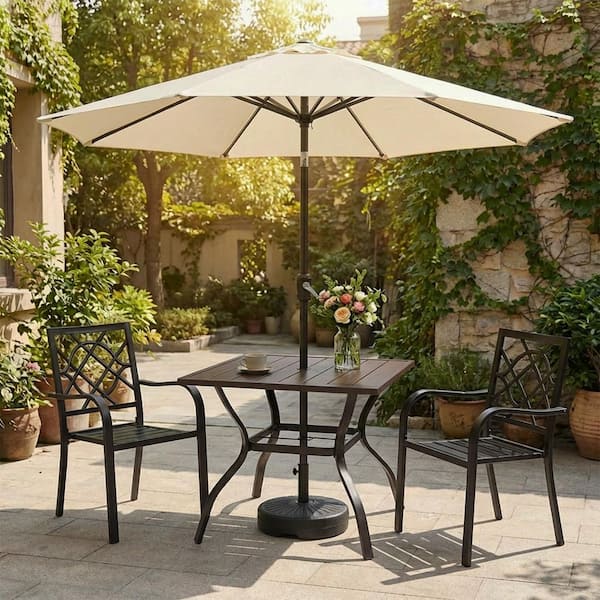 2 piece patio set with umbrella Aoodor Patio Dining Table for 4, 38'' Square Metal Outdoor Patio Table with Umbrella Hole, Outdoor Dining Table for Deck, Yard, Poolside, Porch