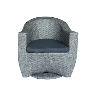 Larchmont Mixed Black Swivel Metal Outdoor Lounge Chair with Dark Grey Cushion (2-Pack)