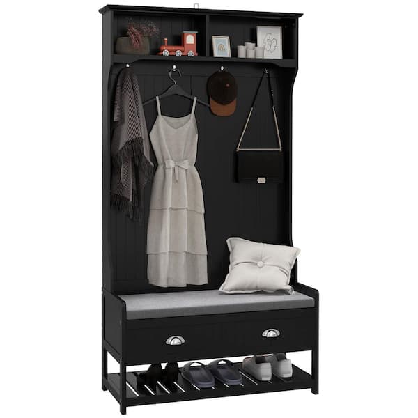 Black Hall Tree with Drawers