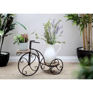 19 in. Brown Metal Bike Indoor Outdoor 2 Tier Plantstand