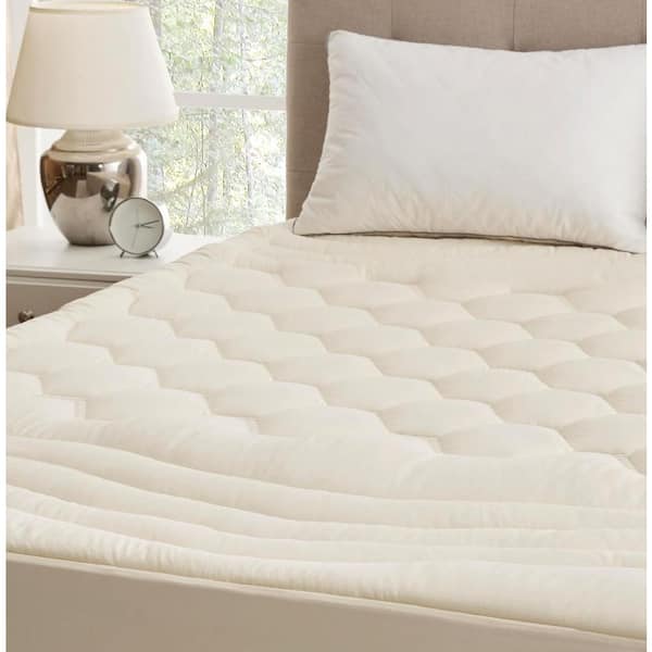 Beige King Polyester Mattress Pad Quilted Fitted Mattress Topper Protector