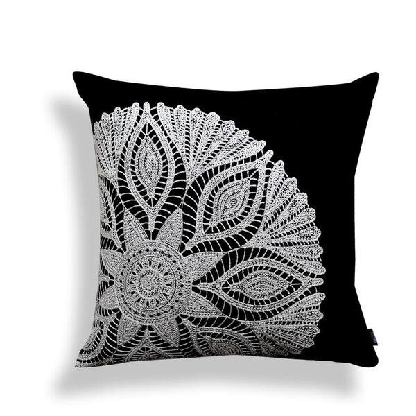Unbranded Black Floral Down 20 in. x 20 in. Throw Pillow
