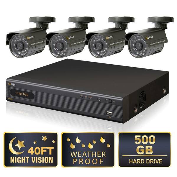 Q-SEE Lite Series 4 CH 500 GB Hard Drive Surveillance System with (4) 400 TVL Cameras-DISCONTINUED