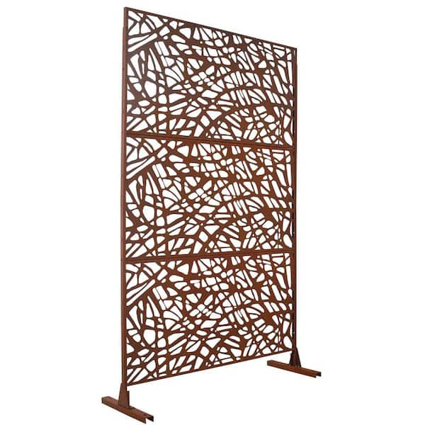 Outdoor and Indoor 6.3 ft. x 4 ft. Freestanding Decorative Privacy Fence Screen Brown Metal for Garden Fence