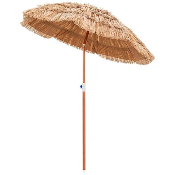 5 ft. Steel Market Tilt Hawaiian Tiki Patio Umbrella in Natural