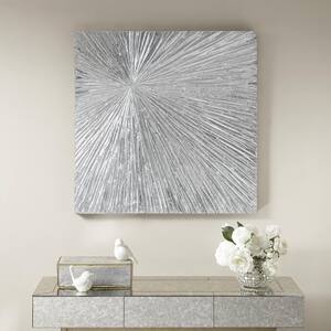 Sunburst Silver Hand Painted Dimensional Resin Wall Art 30 in. x 30 in.