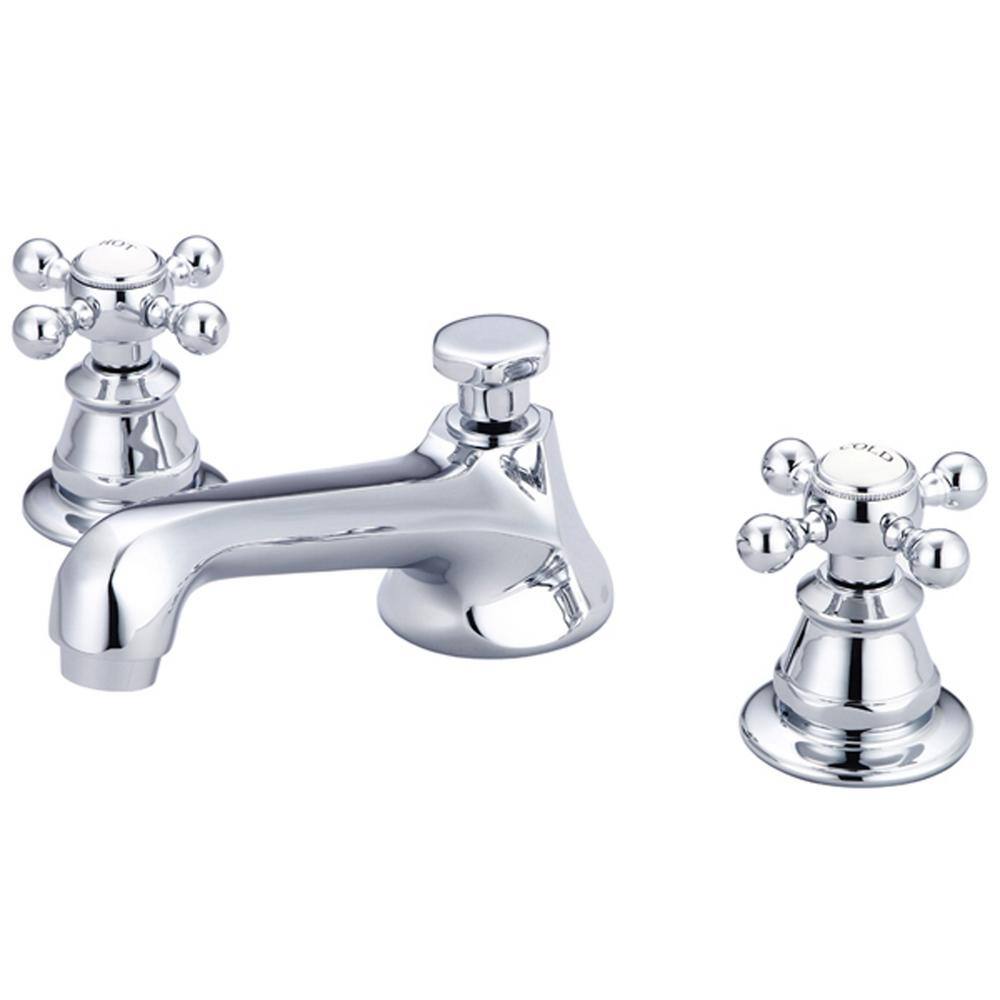 Classic Widespread Chrome Lavatory Faucet with Porcelain Labels