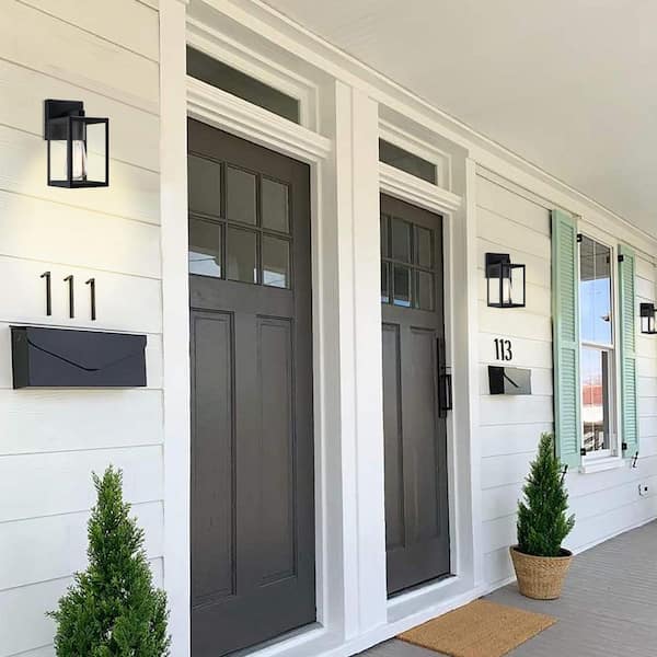 9 in. Black Outdoor Hardwired Wall Lantern Sconce with Clear Glass Shade and No Bulbs Included (4-Pack)