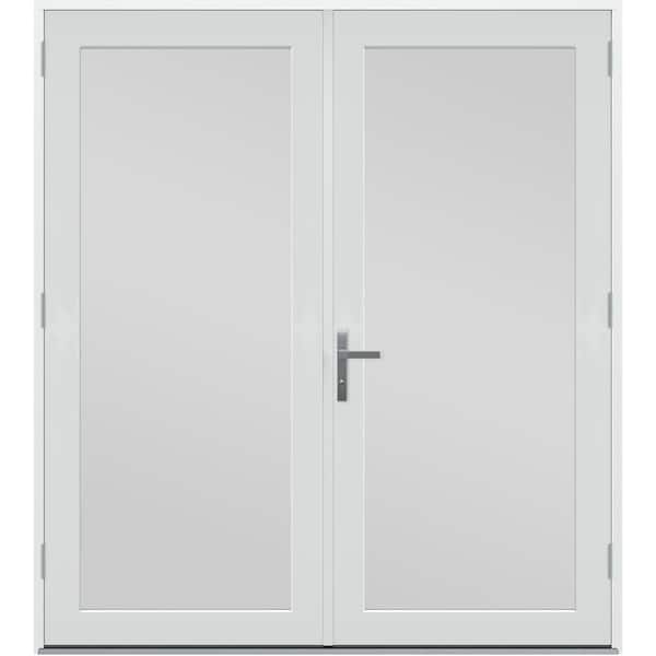 60 in. x 80 in. F4500 Left-Hand/Outswing Primed Fiberglass French Patio Door with Low-E Impact Glass and Nickel Handle