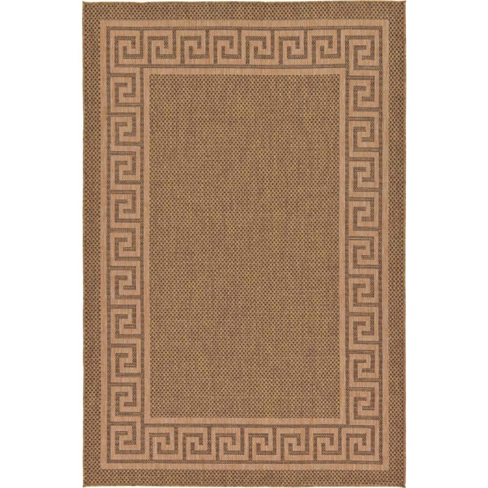 Brown Greek Key 7' x 10' Outdoor Flatweave Area Rug