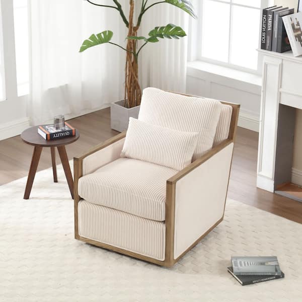 27 in. Corduroy 1-Seater 360° Swivel Barrel Chair Comfy Accent Sofa Chair for Living Room in Beige