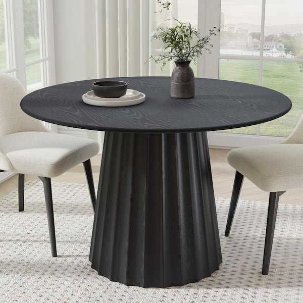 Lirago Round Black Wood 46 in. Column Base Dining Table Seats 4