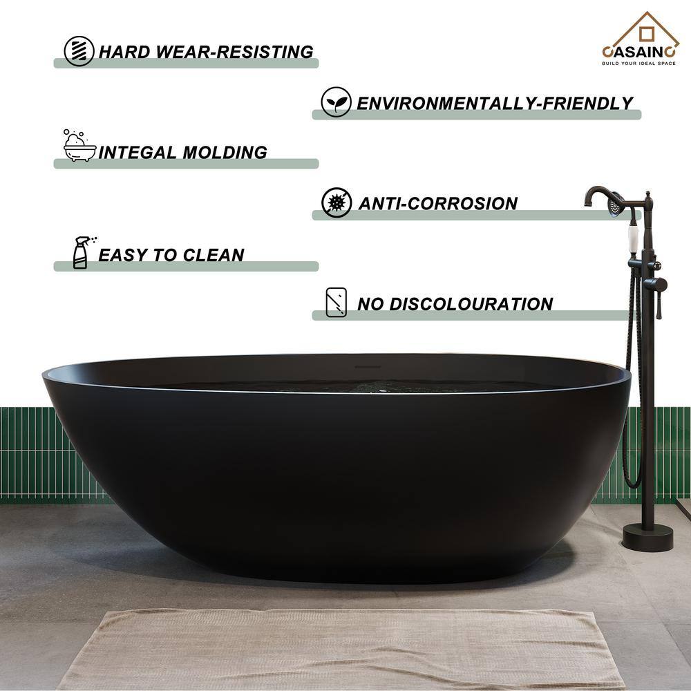 59'' Matte Black Solid Surface Freestanding Bathtub