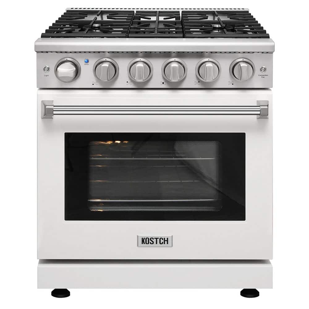 30 in. 5 Burners Freestanding Natural Gas Range in Stainless Steel with 4.55 cu. ft. Convection Oven and White Oven Door price history on PriceWatchPro
