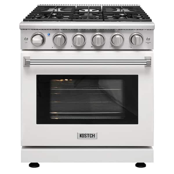 30 in. 5 Burners Freestanding Natural Gas Range in Stainless Steel with 4.55 cu. ft. Convection Oven and White Oven Door
