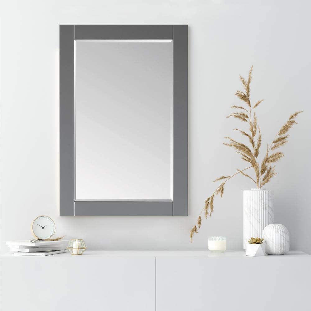 Ivy 24" Gray Wood Rectangular Bathroom Wall Mirror
