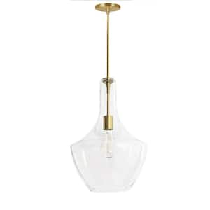 Petalite 1-Light  Aged Brass Schoolhouse Pendant Light with Clear Glass Shade