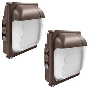 175-Watt Equivalent Integrated LED Brown Dusk to Dawn Wall Pack Light 2400/4800/7200 Lumen 3CCT 3000K/4000K/5000K 2-Pack