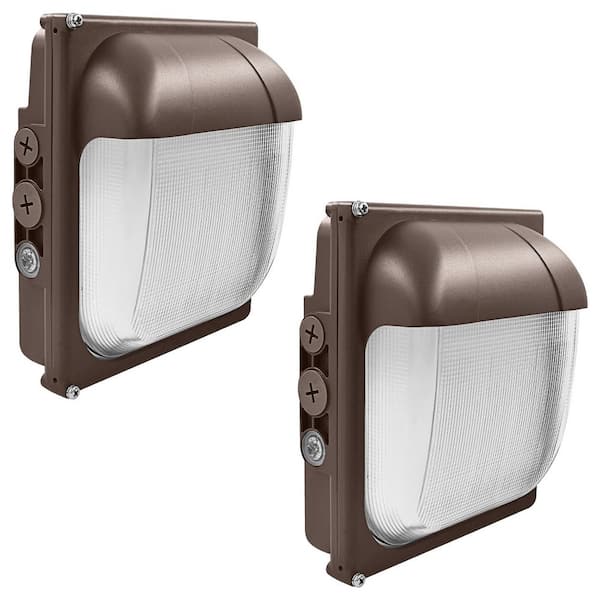 175-Watt Equivalent Integrated LED Brown Dusk to Dawn Wall Pack Light 2400/4800/7200 Lumen 3CCT 3000K/4000K/5000K 2-Pack