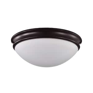 15 in. 3-Light Oil Rubbed Bronze Modern Flush Mount with White Glass Shade