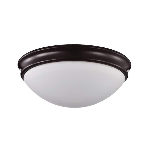 Edvivi 15 in. 3-Light Oil Rubbed Bronze Modern Flush Mount with White Glass Shade
