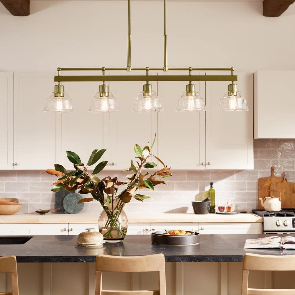 Eastmont Brushed Brass 5-Light Linear Chandelier with Clear Glass Shades