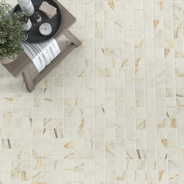 Panoramic Duet Calacatta Topaz 12 in. x 24 in. Matte Ceramic Mosaic Floor and Wall Tile (24 sq. ft./case)