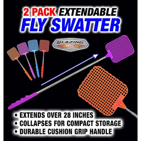 Rpanle 2 Pieces Fly Swatter Adjustable Length 26 to 72 cm Extendable Fly Swatter Blue + Black