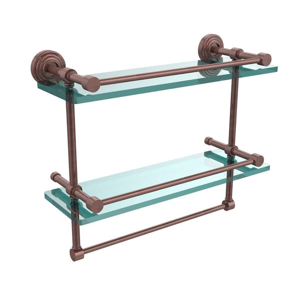 Allied Brass 16 in. L x 12 in. H x 5 in. W 2-Tier Gallery Clear Glass  Bathroom Shelf with Towel Bar in Satin Brass WP-2TB/16-GAL-SBR - The Home  Depot