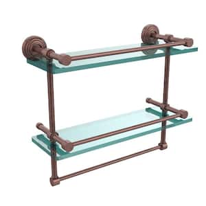 16 in. L x 12 in. H x 5 in. W 2-Tier Gallery Clear Glass Bathroom Shelf with Towel Bar in Antique Copper