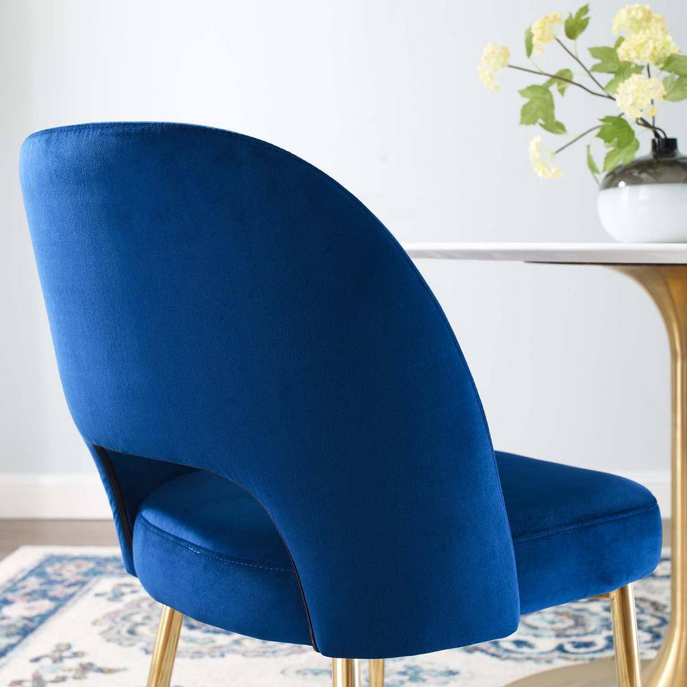 Navy Luxe Velvet and Gold Metal Mid-Century Side Chair