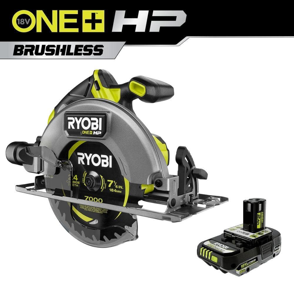 RYOBI ONE+ HP 18V Brushless Cordless 7-1/4 in. Circular Saw with ONE+ 18V 2.0 Ah Lithium-Ion HIGH PERFORMANCE Battery -  PBLCS300BPBP003