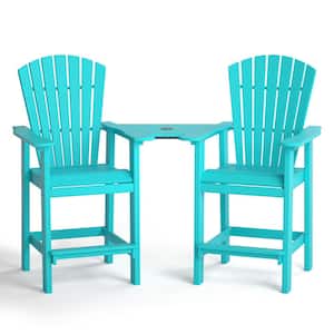 Lake Blue Plastic Composite Patio Outdoor Bar Stools Adirondack Arm Chairs (Set of 2)