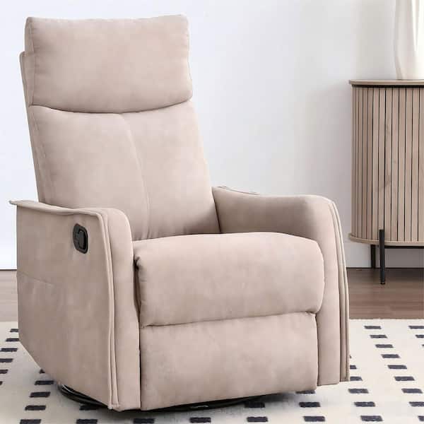 Modern Khaki Polyester Upholstered Swivel Rocker Manual Recliner Chair with Massage and Lumbar Heat