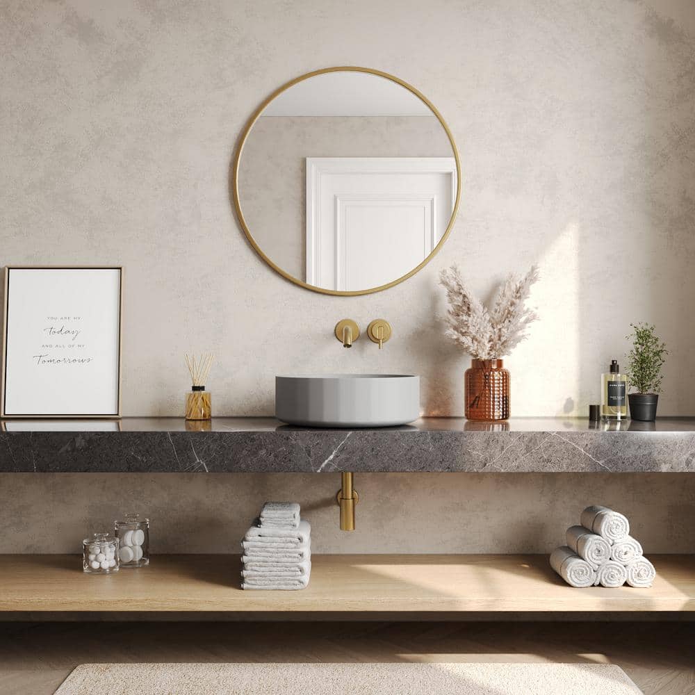 17" Round Light Gray Concrete Above-Counter Bathroom Vessel Sink