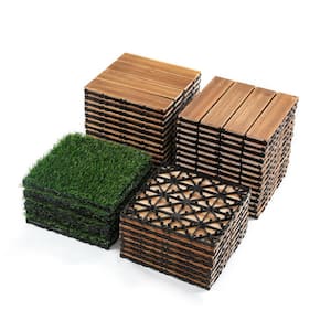 12 in. x 12 in. 36-Pieces Plastic Wood and 8-Pieces Simulated Lawn Interlocking Deck Tiles (44-Pack)