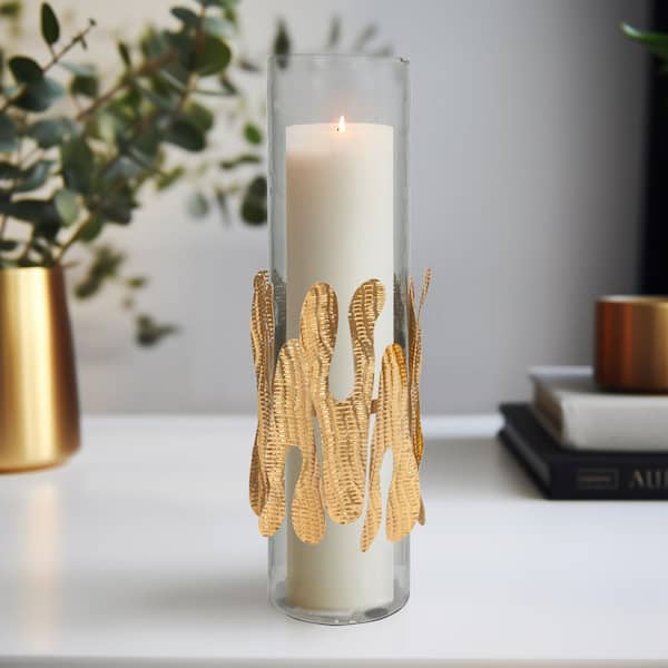 Liv & Skye Gray 20 in. Glass Cylinder Candle Holder with Metal