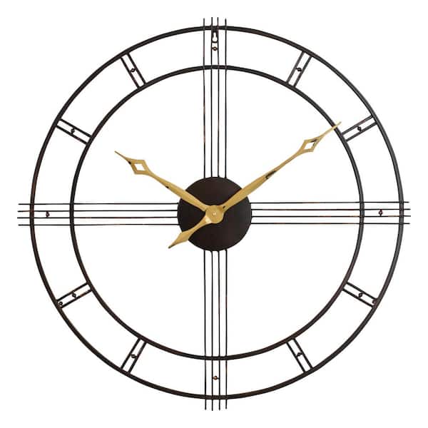 Aspire Home Accents Rumi Brown Mid Century Wall Clock 4234 The Home Depot