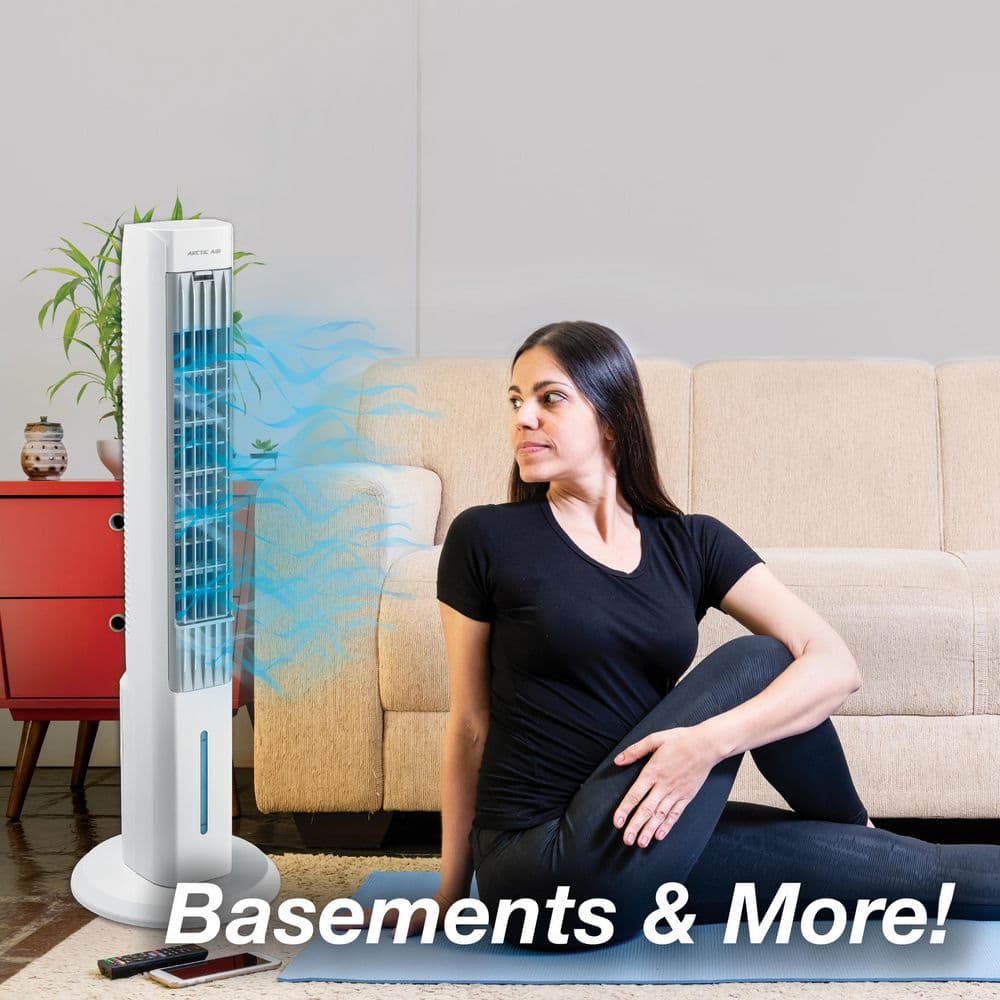Arctic Air Tower Plus White Evaporative Cooler with LED Night Light