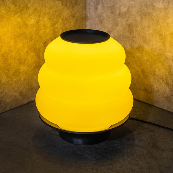 JONATHAN Y Honey Pot 12 in. Yellow/Black Table Lamp Minimalist Classic Plant-Based PLA 3D Printed Dimmable LED