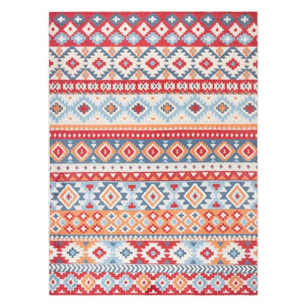 Home Dynamix Dahlia Red 8 ft. x 10 ft. Southwestern Stripe Indoor/Outdoor Patio Area Rug