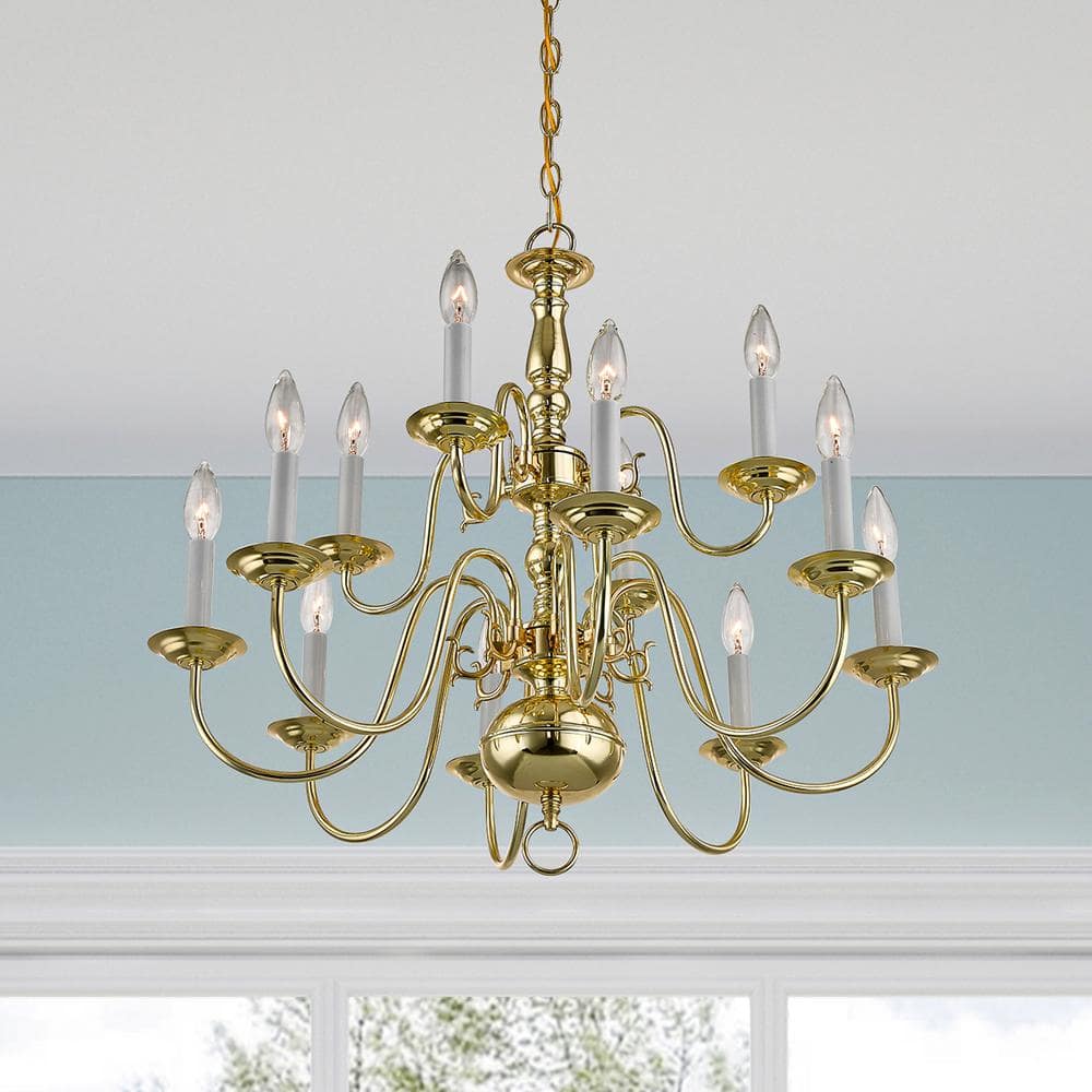 Williamsburgh Polished Brass 12-Light Colonial Chandelier