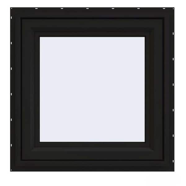 JELD-WEN 24 in. x 24 in. V-4500 Series Black Exterior/White Interior FiniShield Vinyl Awning Window with Fiberglass Mesh Screen