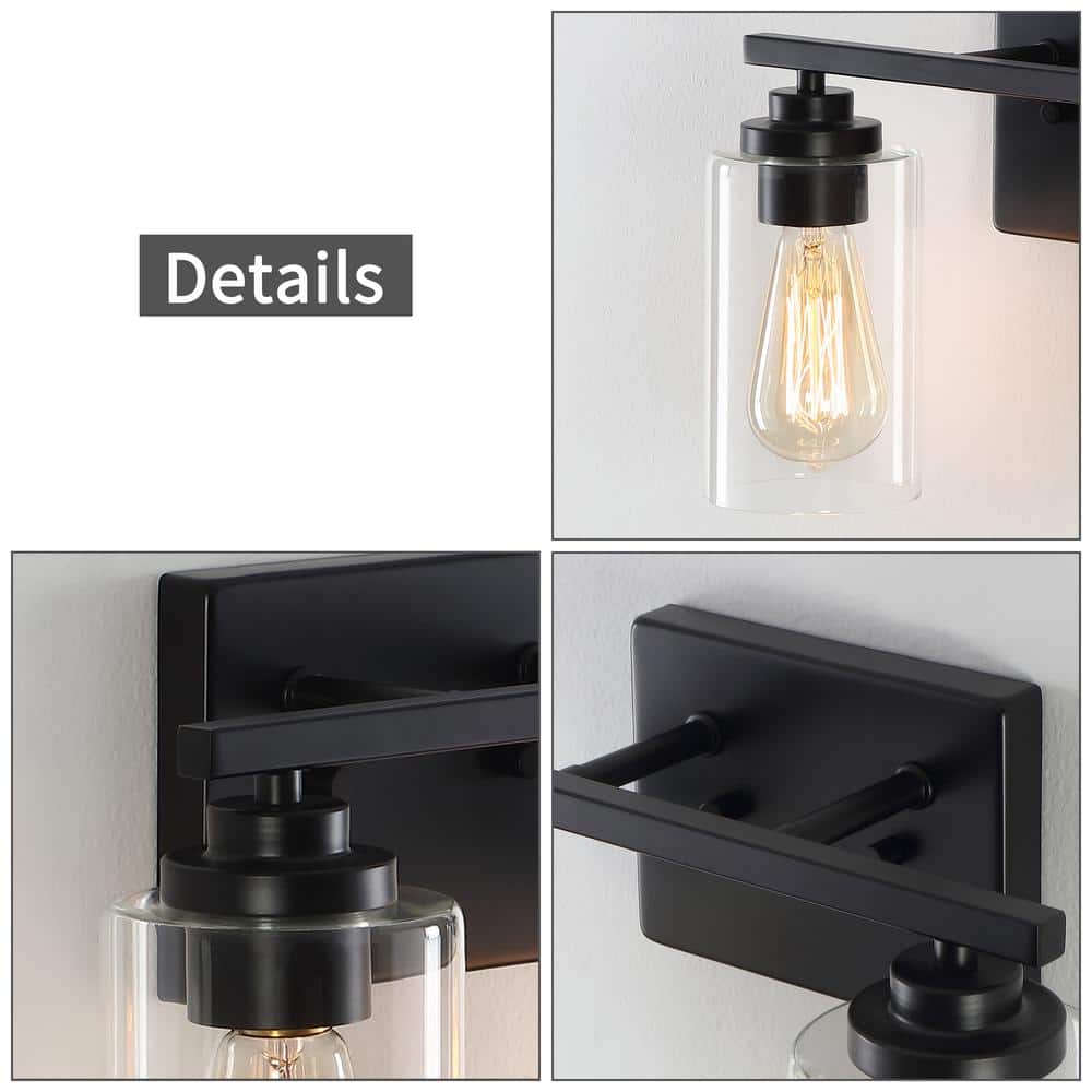 Black Steel 2-Light Dimmable Cylinder Vanity Light
