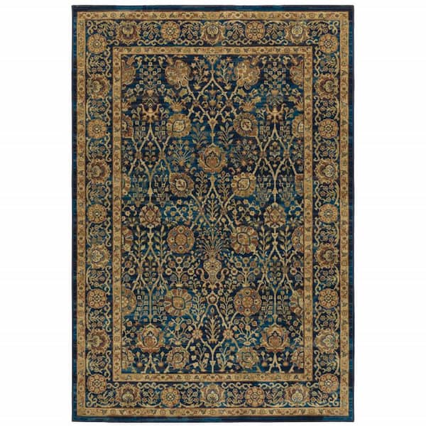 HomeRoots 4' X 6' Blue And Gold Oriental Power Loom Stain Resistant Area Rug