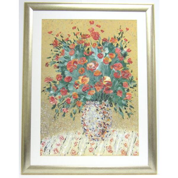 Unbranded 32.7 in. x 42.3 in. A Still Life in Red Flowers Framed Wall Art