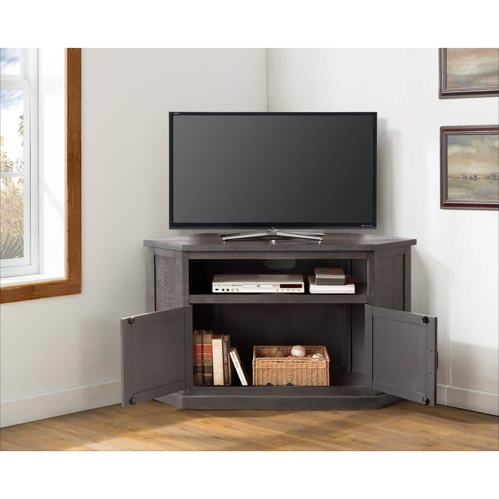 Gray 50" Solid Wood Corner TV Stand with Cabinet